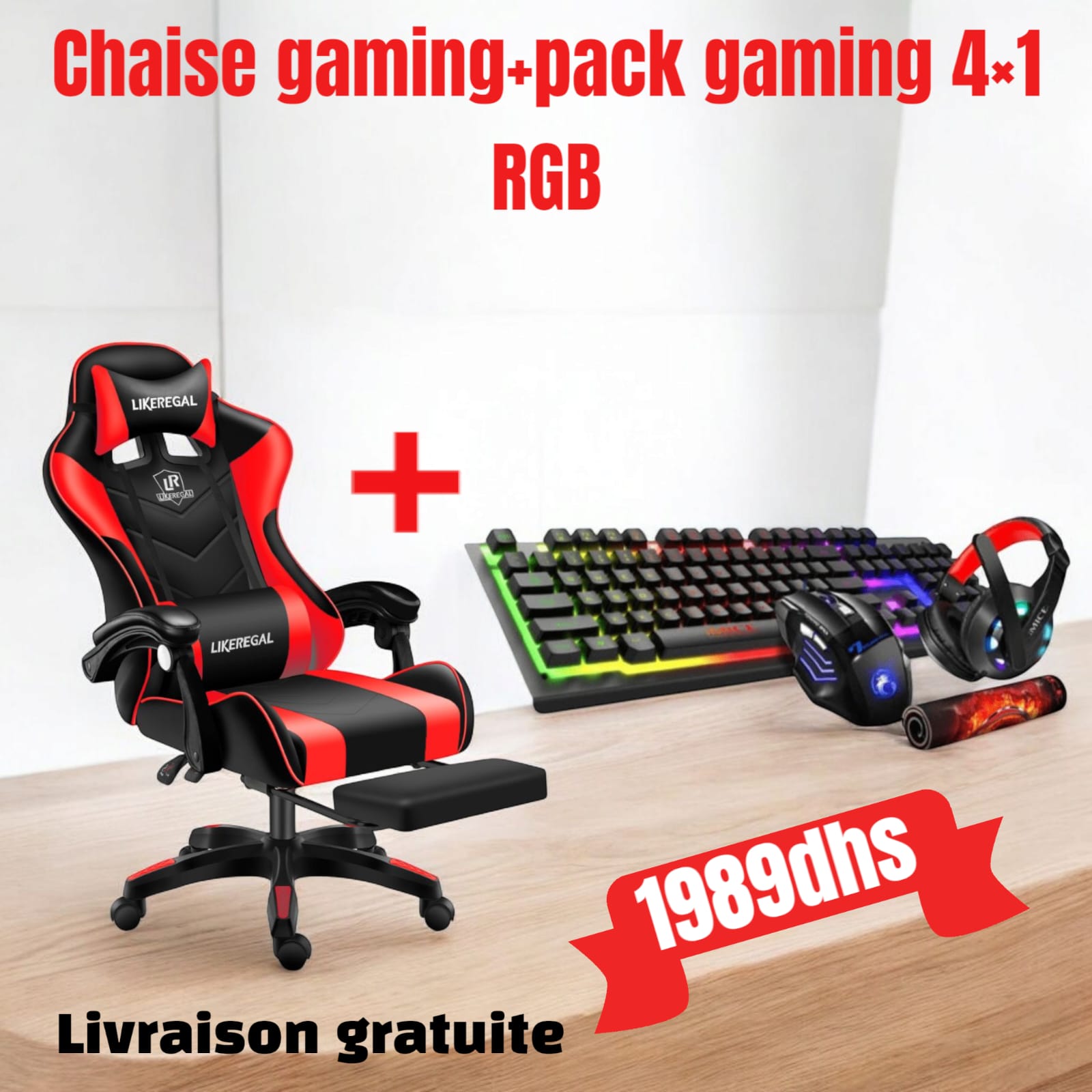 Chaise gaming avec repose pieds et masseur cabel USB